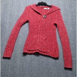 Cato Womens Small Sweater Hoodie Red Kamgaroo Pocket Long Sleeve Ribbed Pullover